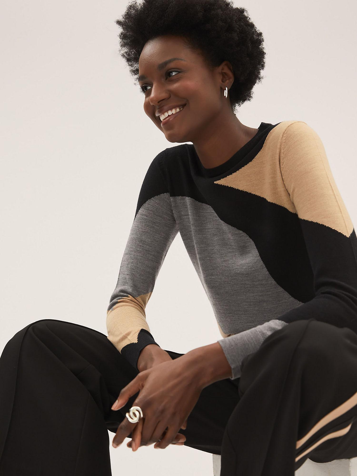 pure merino wool colour block black sweater