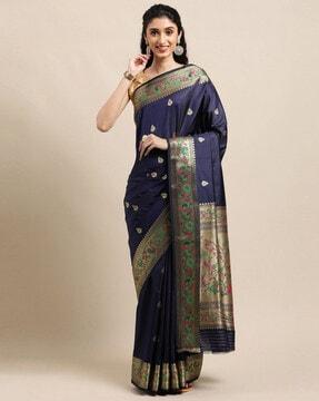 pure paithani silk traditional saree with blouse piece