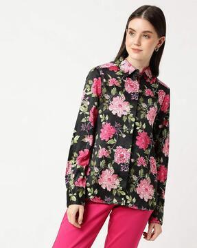 pure poly floral spread collar shirt