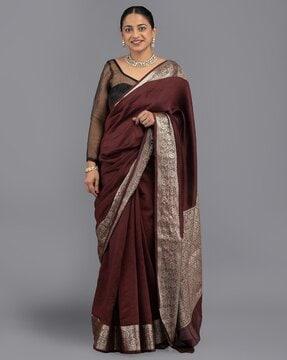 pure silk banarasi handloom saree with woven motifs
