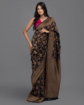 pure silk banarasi handloom saree with woven motifs