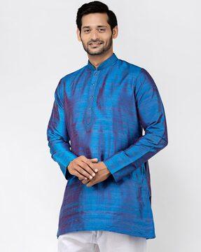 pure silk short kurta with mandarin collar