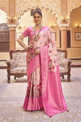 pure silk zari woven design kalamkari saree with blouse piece - pink