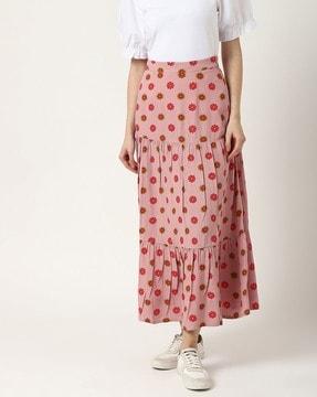 pure viscose floral flared fit skirt