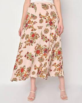 pure viscose floral print flared skirt