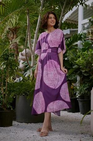 purple bold graphic printed kaftan with back tie up