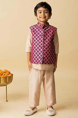 purple brocade nehru jacket set for boys