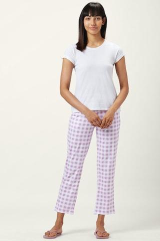 purple check ankle-length sleepwear women comfort fit pyjama