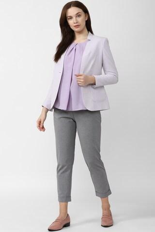 purple check formal full sleeves women regular fit blazer