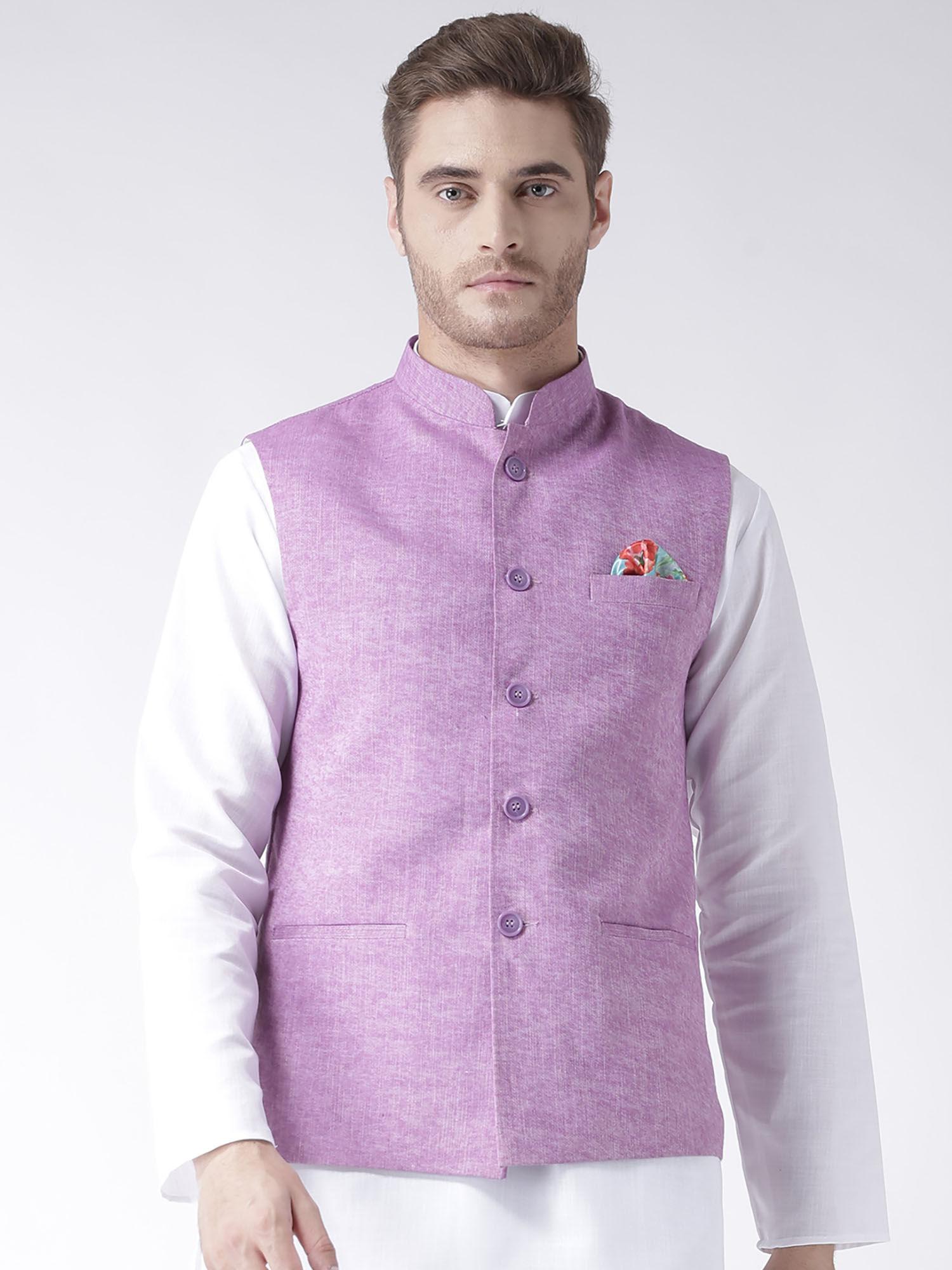 purple checks linen nehru jacket