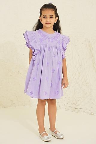 purple cotton embroidered boho dress for girls