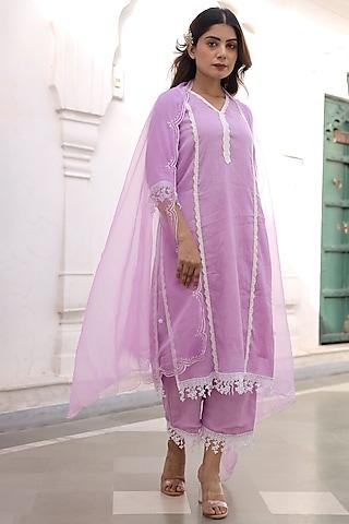purple cotton gauze embroidered kurta set