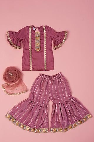 purple cotton silk sharara set for girls