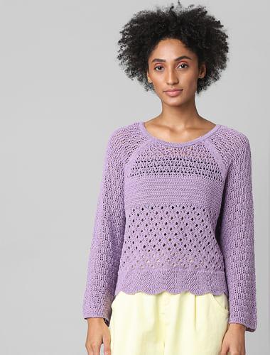 purple cut-out pullover