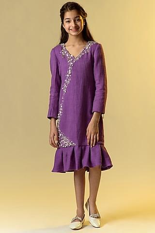 purple embellished dress for girls