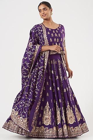 purple embellished kalidar lehenga set