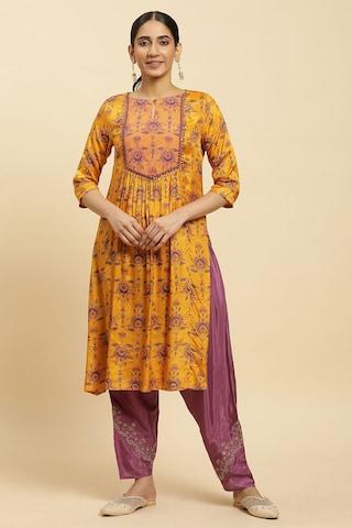 purple embroidered ankle-length ethnic women loose fit salwar