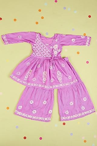purple embroidered sharara set for girls