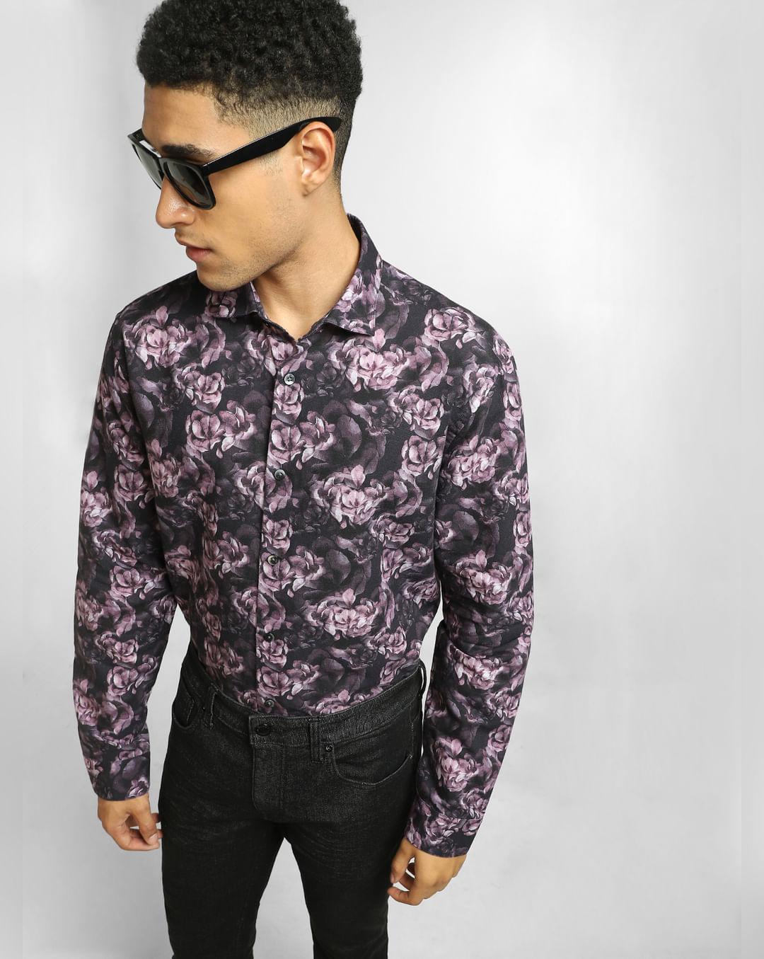 purple floral print full sleeves shirt