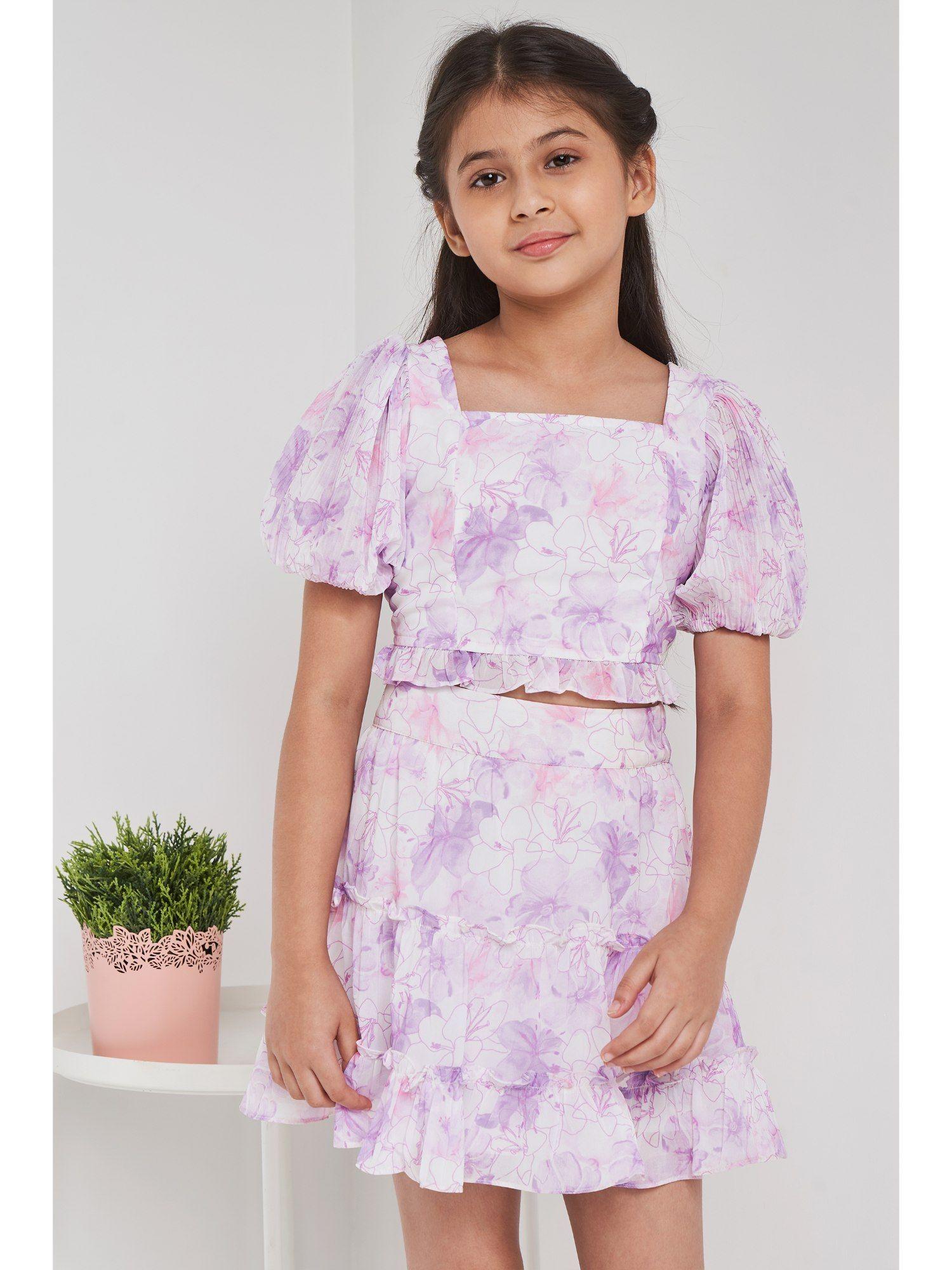 purple floral top & skirt (set of 2)