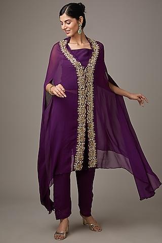 purple-georgette-hand-embroidered-cape-set