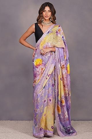 purple gota embroidered saree set