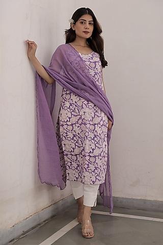 purple handblock cotton kurta set