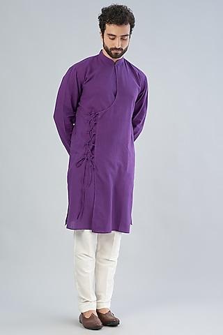purple khadi cotton angrakha kurta