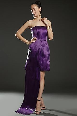purple metal wire corset with draped metal panelled skirt
