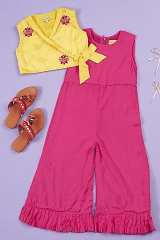 purple muslin jumpsuit with jacket for girls