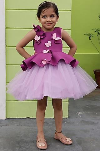 purple neoprene & net peplum layered dress for girls