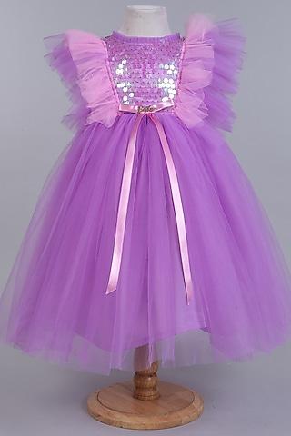 purple net ruffled gown for girls