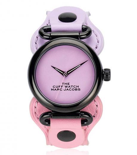 purple pink cuff round dial watch