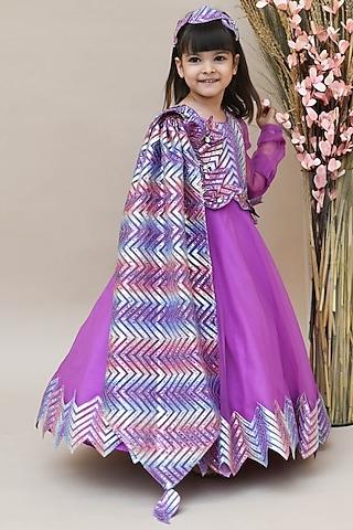 purple pink embroidered gown for girls