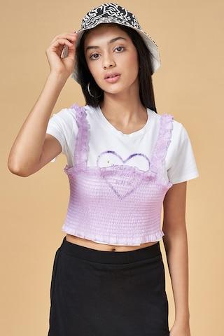 purple print casual half sleeves girls regular fit top