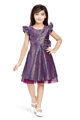 purple print knee length party girls regular fit dress