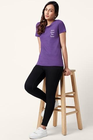 purple printed casual half sleeves round neck women regular fit t-shirt