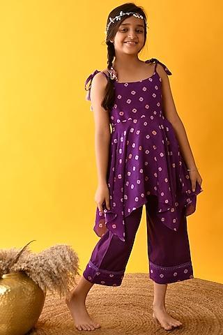 purple printed handkerchief kurta set for girls