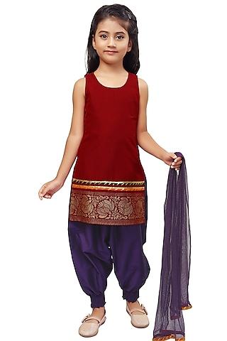 purple pst silk dhoti set for girls