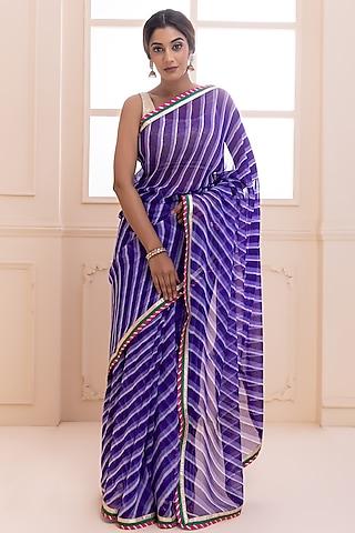 purple pure georgette handcrafted leheriya saree set