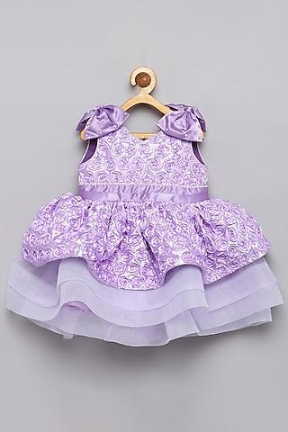 purple rose fabric tiered dress for girls