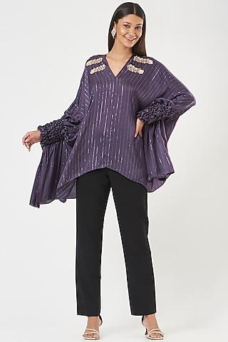 purple satin smocked tunic