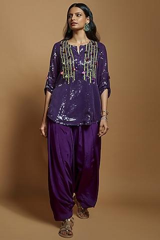 purple sequins tassel embellished tunic set