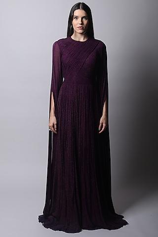 purple shimmer georgette gown