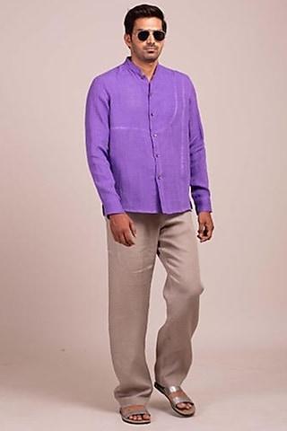 purple shirt with curved placket