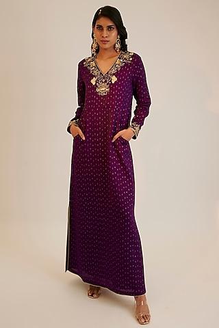 purple silk embroidered tunic