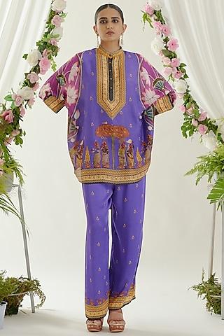 purple silk printed poncho tunic