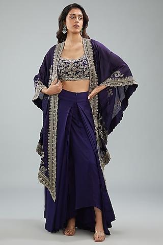 purple silk zari embroidered cape set