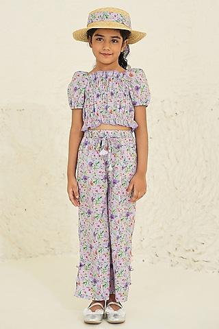purple soft cotton floral printed co-ord set for girls