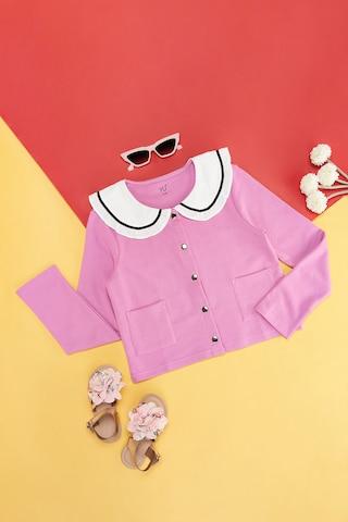 purple solid casual full sleeves peter pan collar girls regular fit  jacket